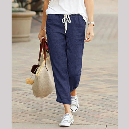 Women’s Linen-Blend Drawstring Ankle Trousers