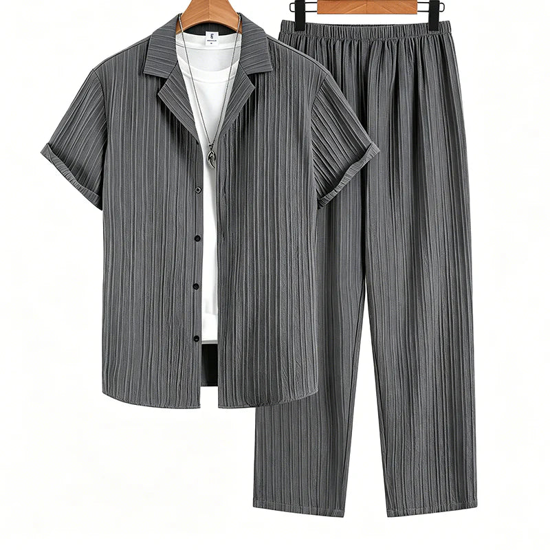 Men’s Ribbed Shirt and Wide-Leg Trousers Set