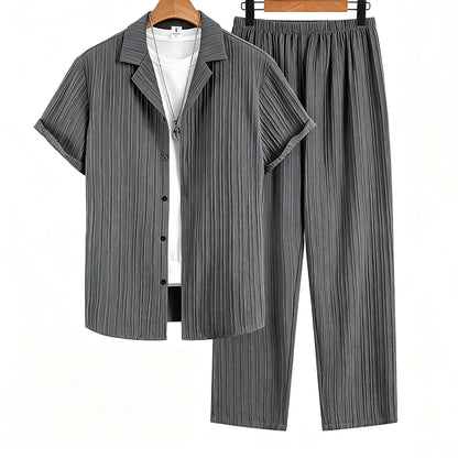 Men’s Ribbed Shirt and Wide-Leg Trousers Set