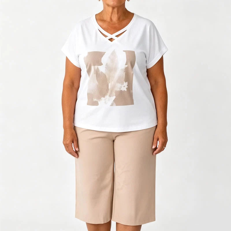 Women’s V-Neck Top and Cropped Trousers Set