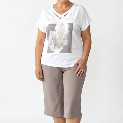 Women’s V-Neck Top and Cropped Trousers Set