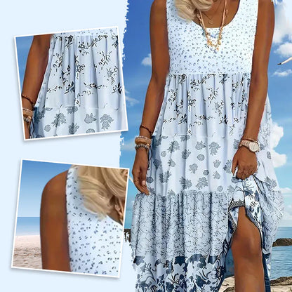 Women’s Tiered Print Sleeveless Maxi Dress