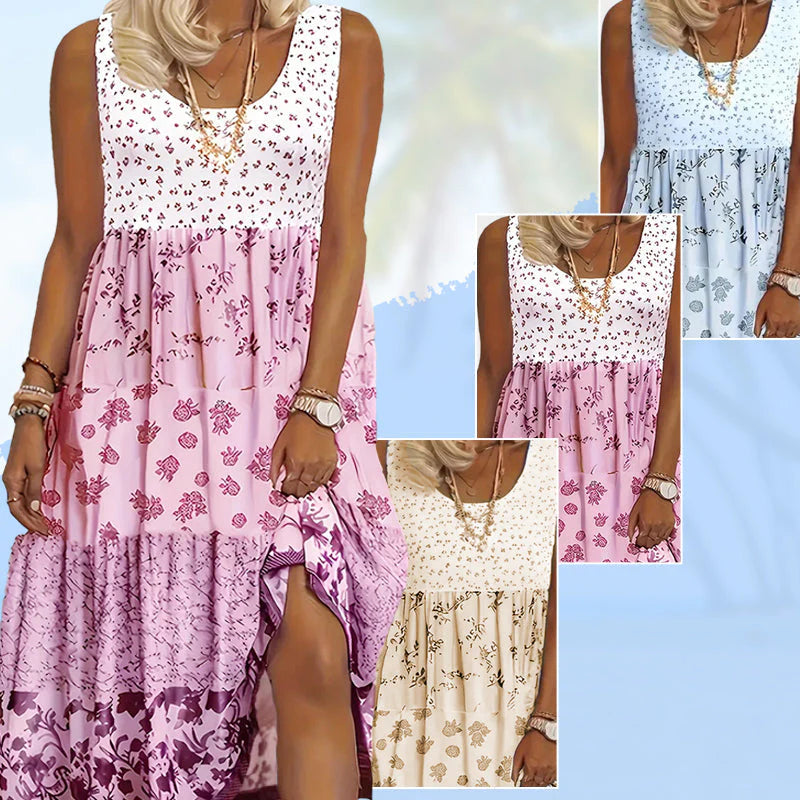 Women’s Tiered Print Sleeveless Maxi Dress