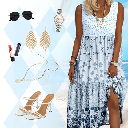 Women’s Tiered Print Sleeveless Maxi Dress