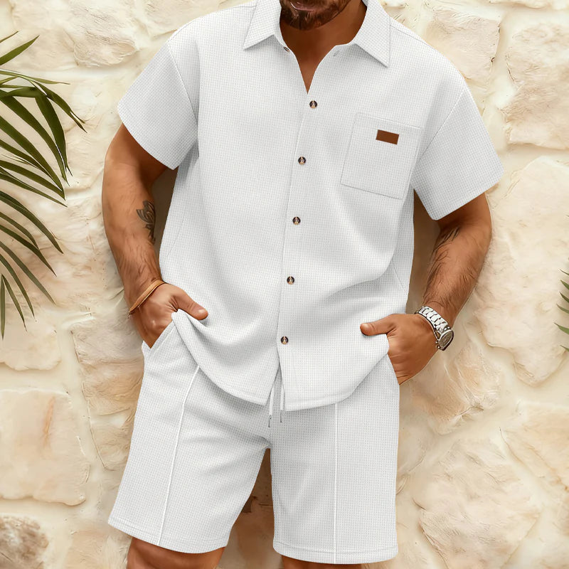 Men’s Waffle-Knit Shirt and Shorts Set