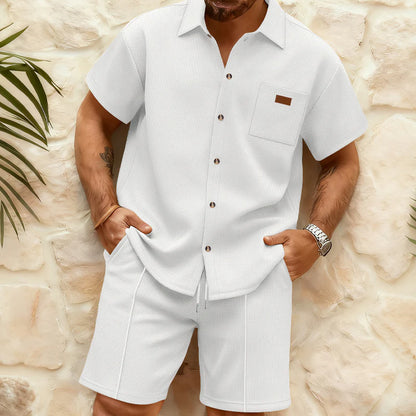 Men’s Waffle-Knit Shirt and Shorts Set