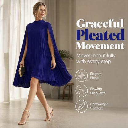 Women's Pleated Cape Sleeve Shift Dress