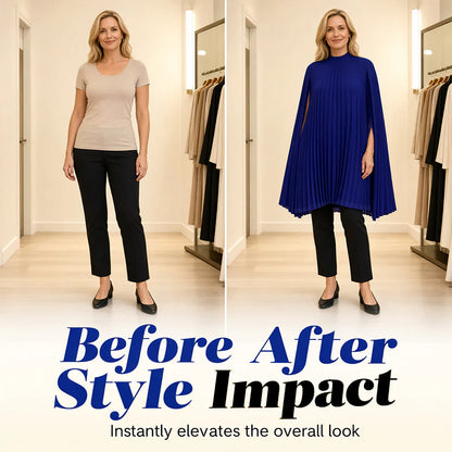 Women's Pleated Cape Sleeve Shift Dress