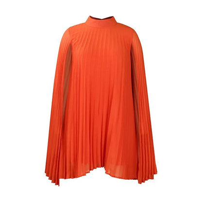 Women's Pleated Cape Sleeve Shift Dress