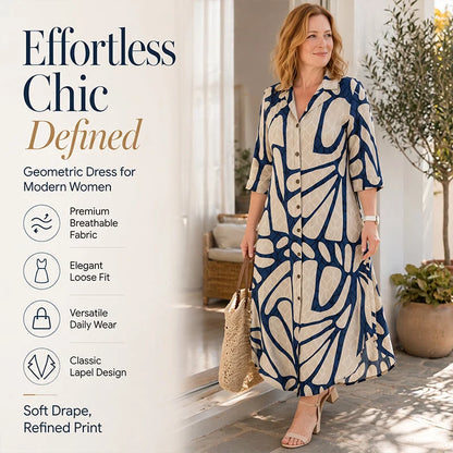 Women’s Geometric Print Button-Through Maxi Dress