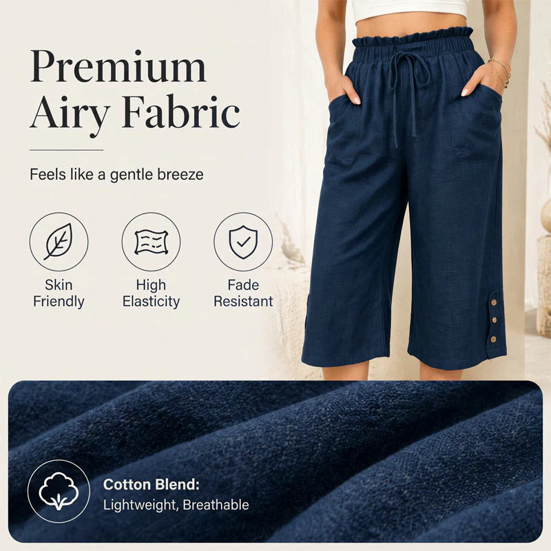 Women’s Cotton-Linen Wide-Leg Capri Trousers