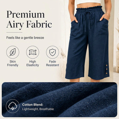 Women’s Cotton-Linen Wide-Leg Capri Trousers