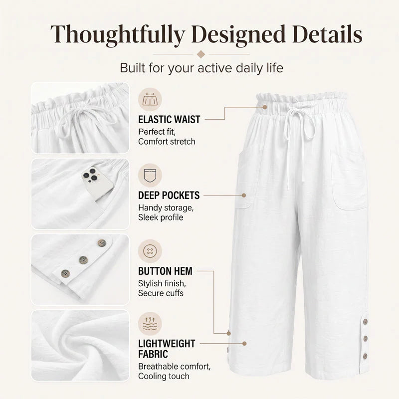 Women’s Cotton-Linen Wide-Leg Capri Trousers