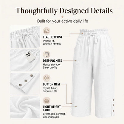 Women’s Cotton-Linen Wide-Leg Capri Trousers