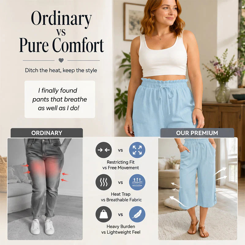 Women’s Cotton-Linen Wide-Leg Capri Trousers