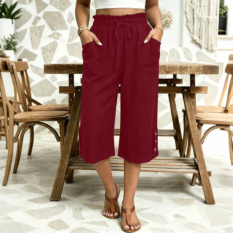 Women’s Cotton-Linen Wide-Leg Capri Trousers
