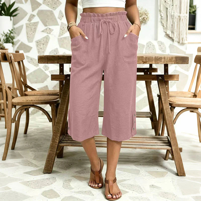 Women’s Cotton-Linen Wide-Leg Capri Trousers