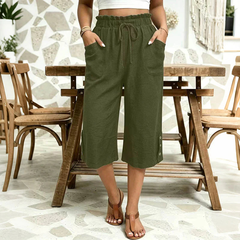 Women’s Cotton-Linen Wide-Leg Capri Trousers