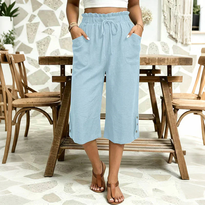 Women’s Cotton-Linen Wide-Leg Capri Trousers
