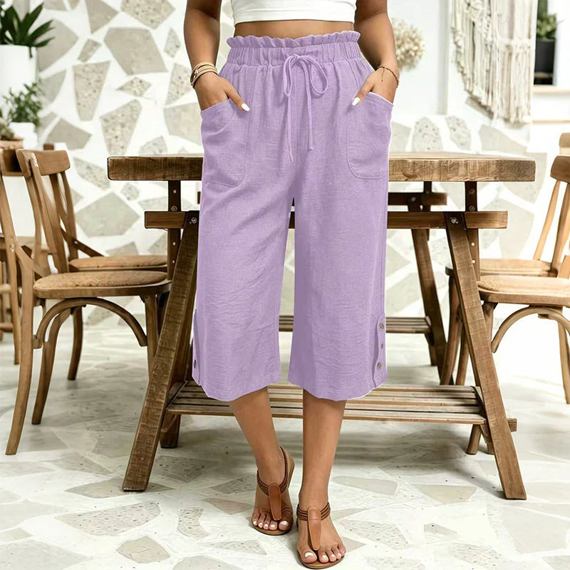 Women’s Cotton-Linen Wide-Leg Capri Trousers