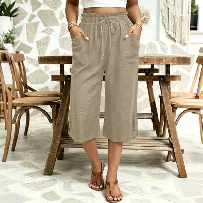Women’s Cotton-Linen Wide-Leg Capri Trousers