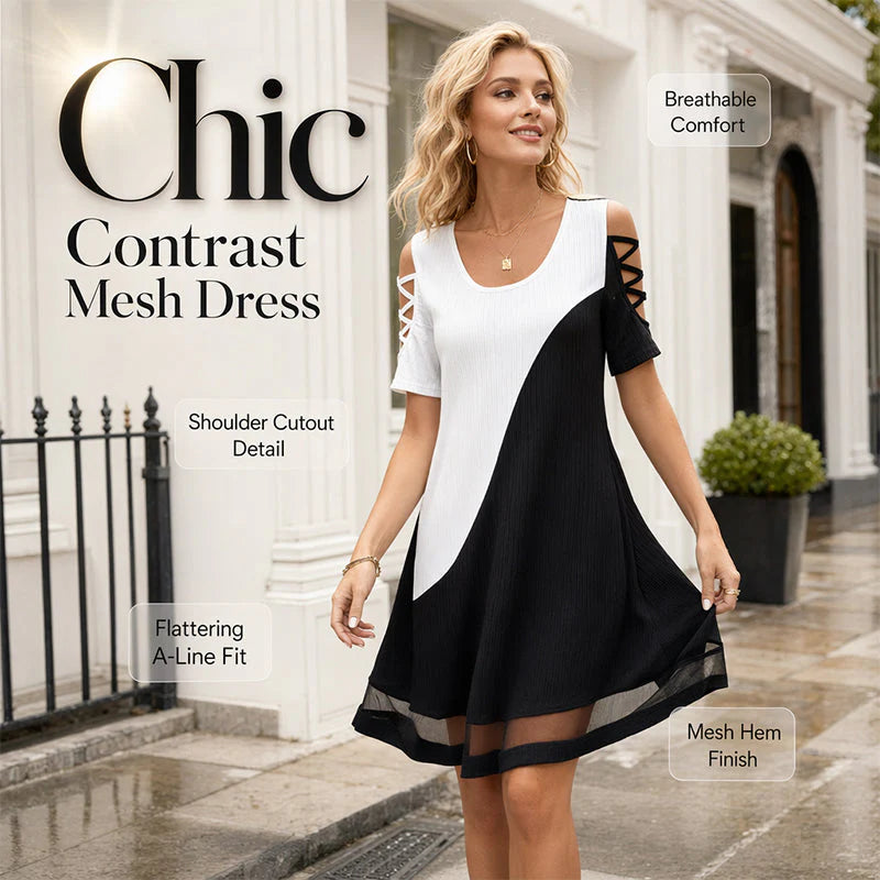 Women’s Colour-Block Cold-Shoulder Dress
