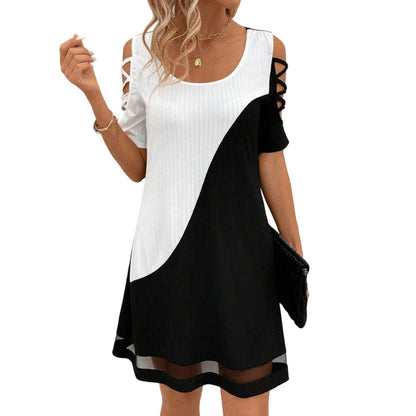 Women’s Colour-Block Cold-Shoulder Dress