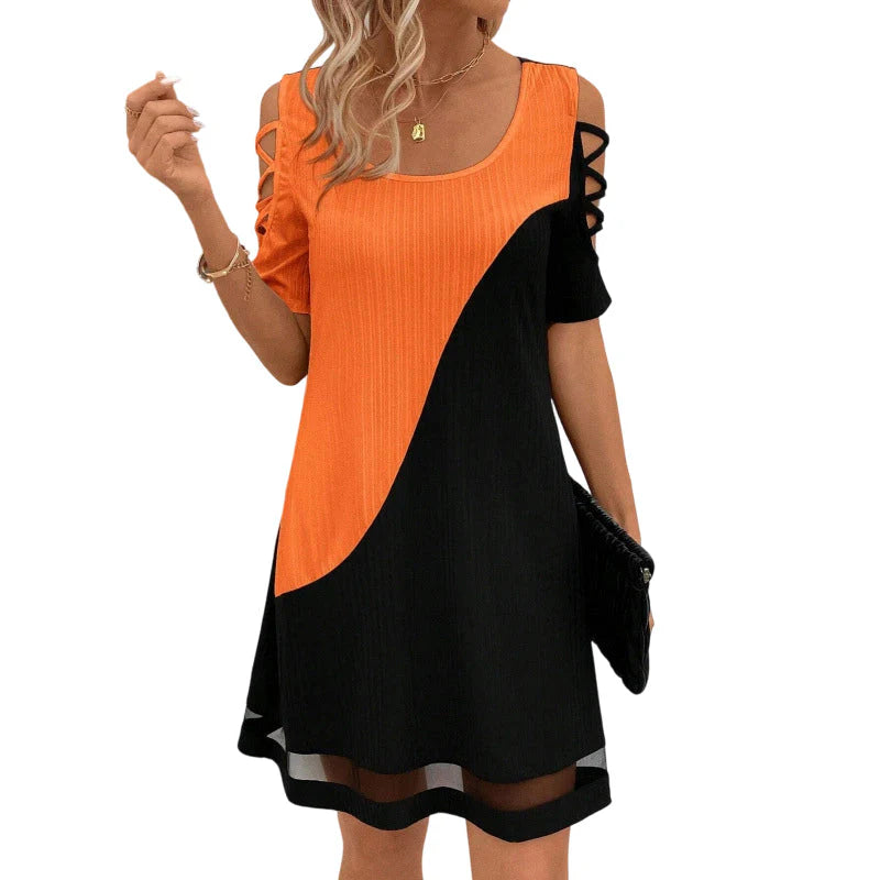 Women’s Colour-Block Cold-Shoulder Dress