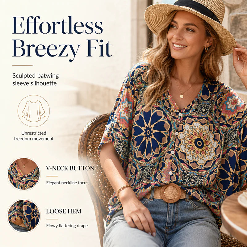 Women’s Bohemian Print Batwing Blouse