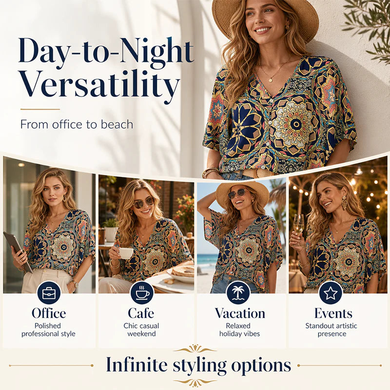 Women’s Bohemian Print Batwing Blouse