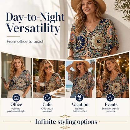 Women’s Bohemian Print Batwing Blouse