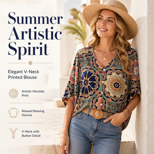 Women’s Bohemian Print Batwing Blouse