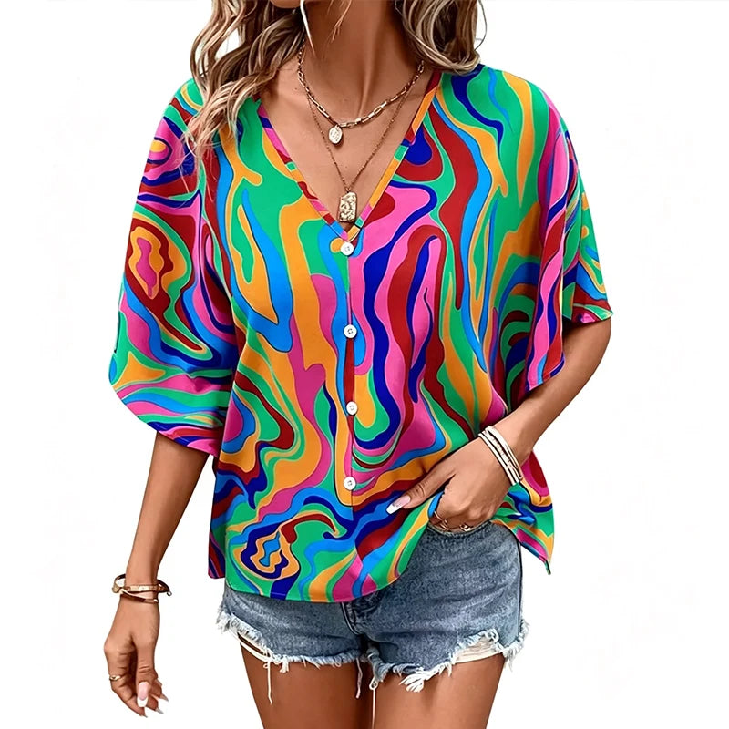 Women’s Bohemian Print Batwing Blouse