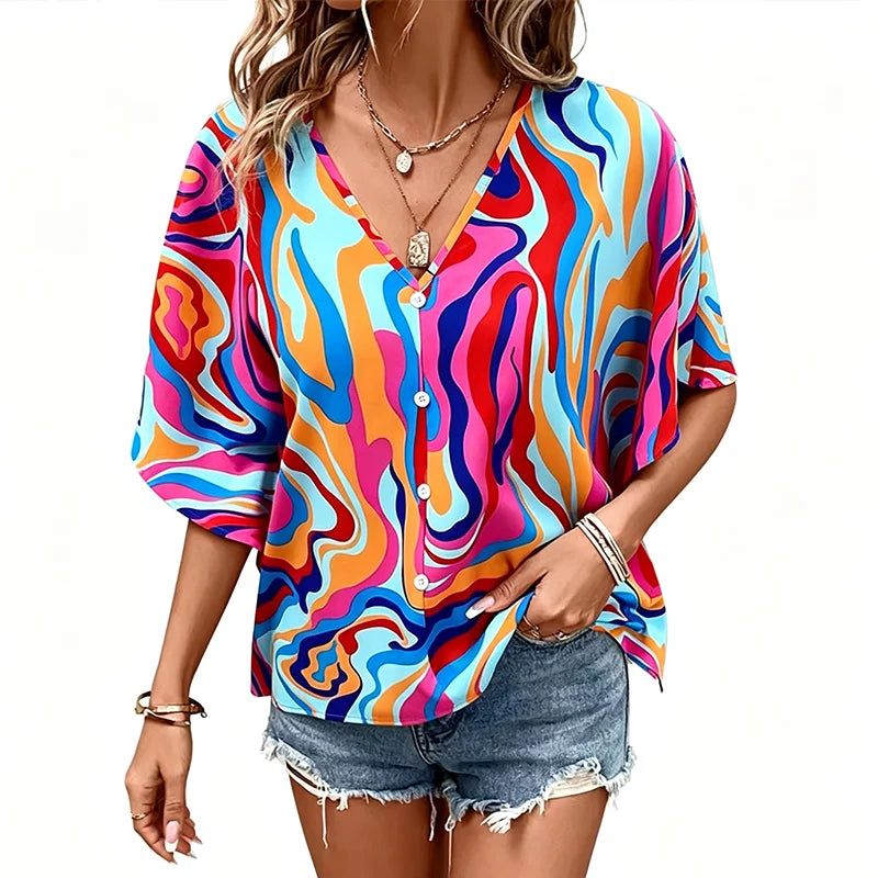 Women’s Bohemian Print Batwing Blouse