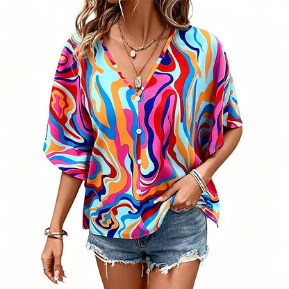 Women’s Bohemian Print Batwing Blouse