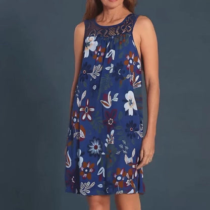 Women’s Floral Crochet-Yoke Sleeveless Dress