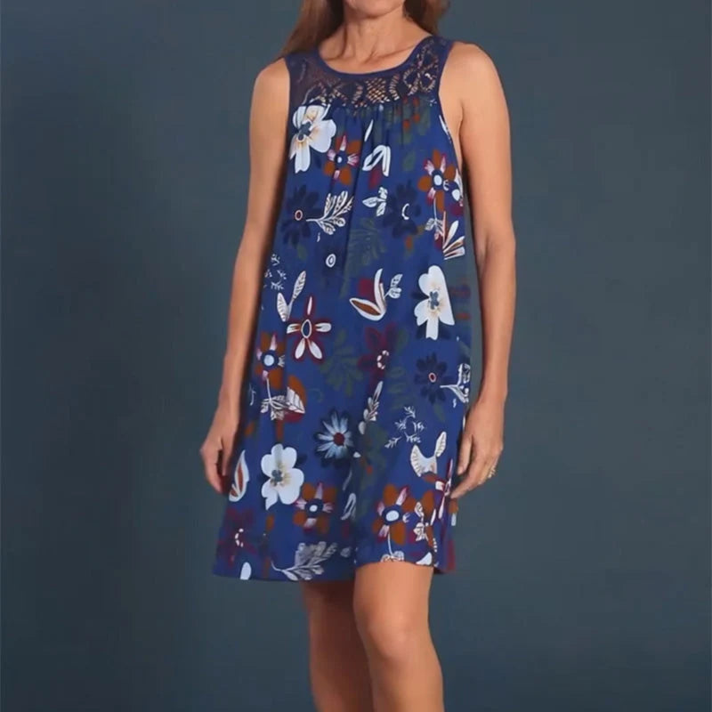 Women’s Floral Crochet-Yoke Sleeveless Dress