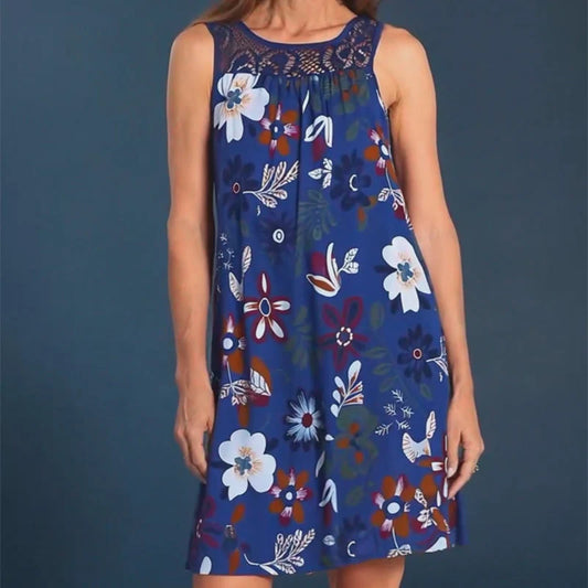 Women’s Floral Crochet-Yoke Sleeveless Dress