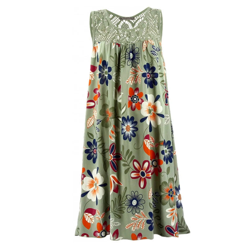 Women’s Floral Crochet-Yoke Sleeveless Dress
