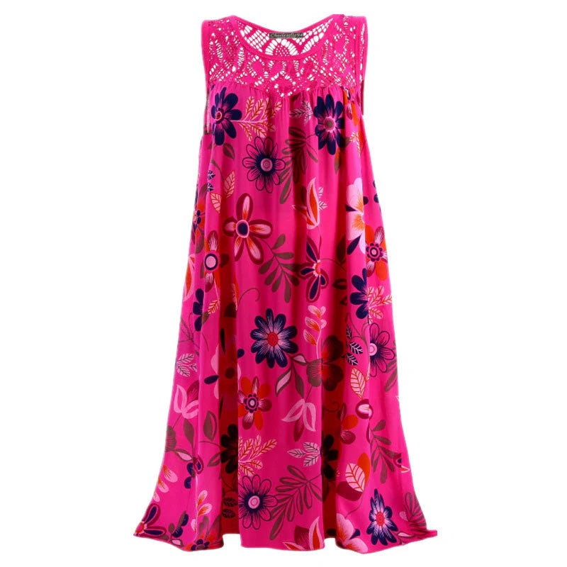 Women’s Floral Crochet-Yoke Sleeveless Dress
