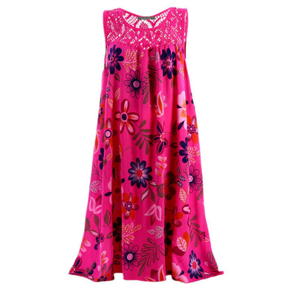 Women’s Floral Crochet-Yoke Sleeveless Dress