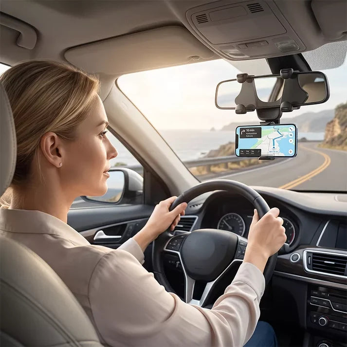 Adjustable Rear-View Mirror Phone Holder