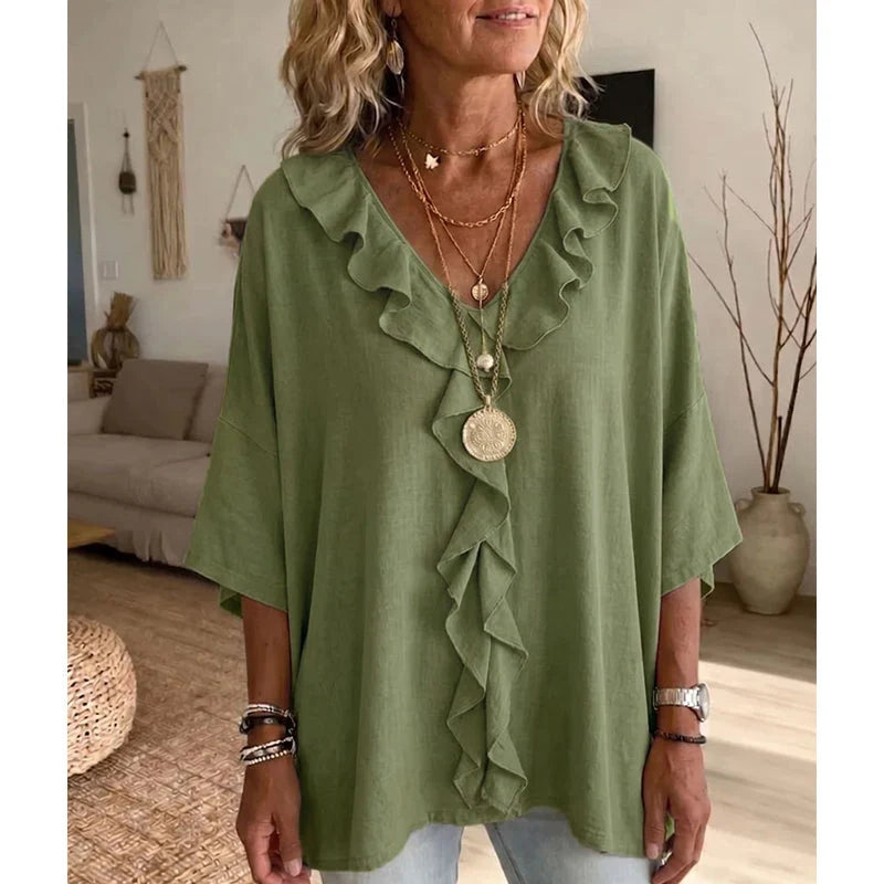 Women’s Ruffle-Trim V-Neck Blouse
