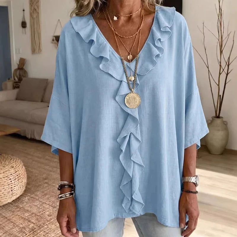 Women’s Ruffle-Trim V-Neck Blouse