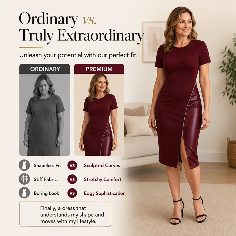 Women’s Faux-Leather Panel Midi Dress