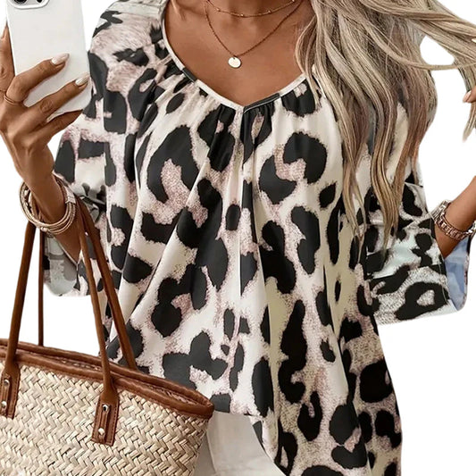 Women’s Leopard Print V-Neck Blouse