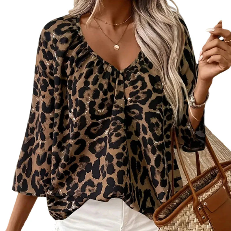 Women’s Leopard Print V-Neck Blouse