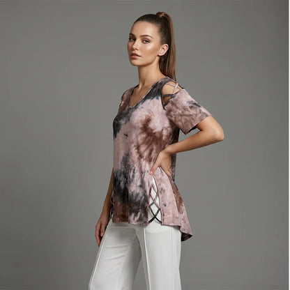 Women’s Heart Print Cut-Out V-Neck Top