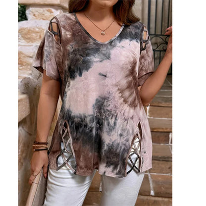 Women’s Heart Print Cut-Out V-Neck Top