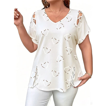 Women’s Heart Print Cut-Out V-Neck Top
